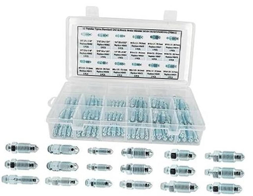 Brake bleeder screw assortment kit, SAE & metric bleeding screws, 90-piece set