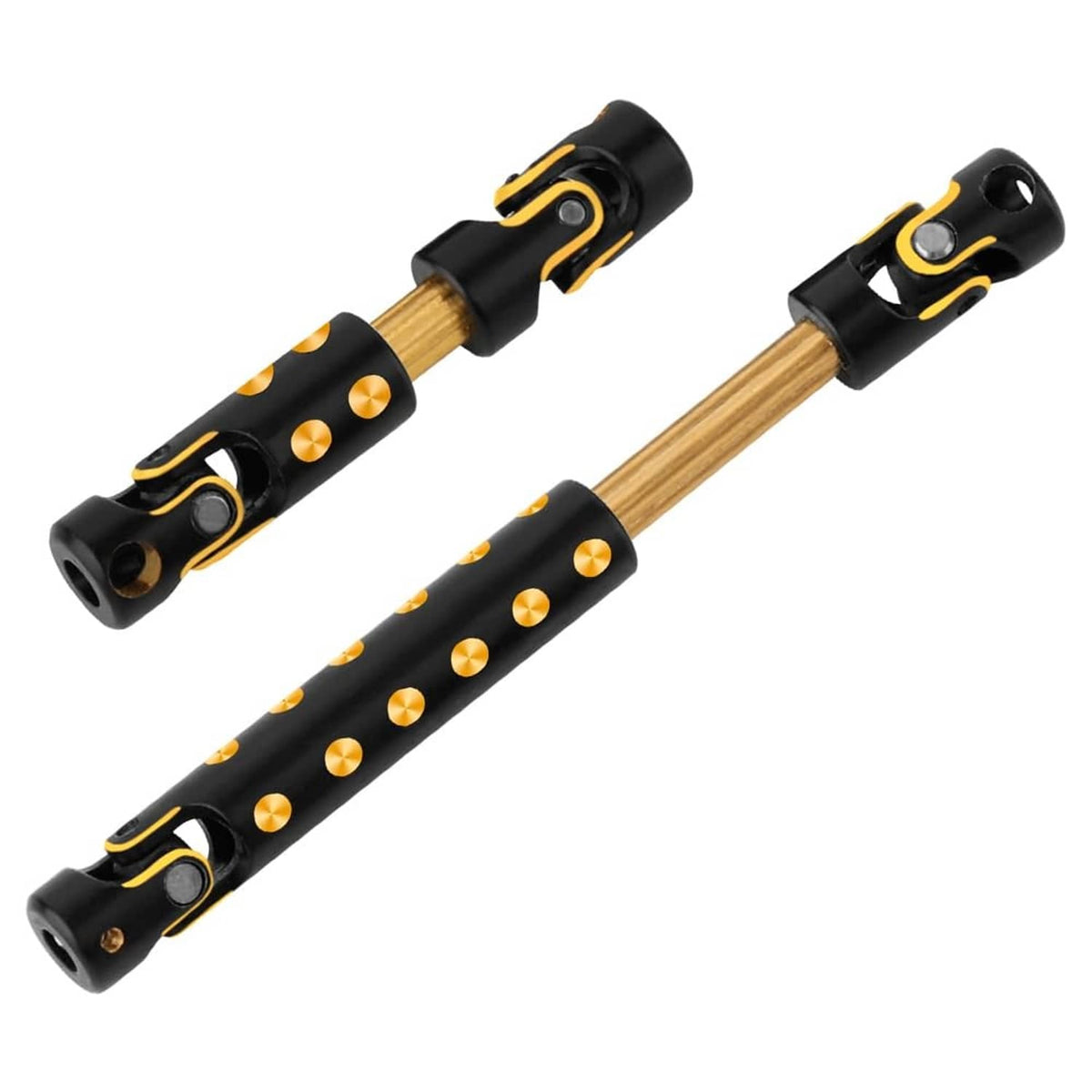 RC brass drive shaft with exposed brass center and black ends, orange dot accents