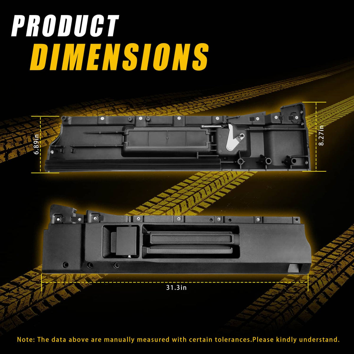Black interior door handle assembly with rectangular pull opening and mounting points