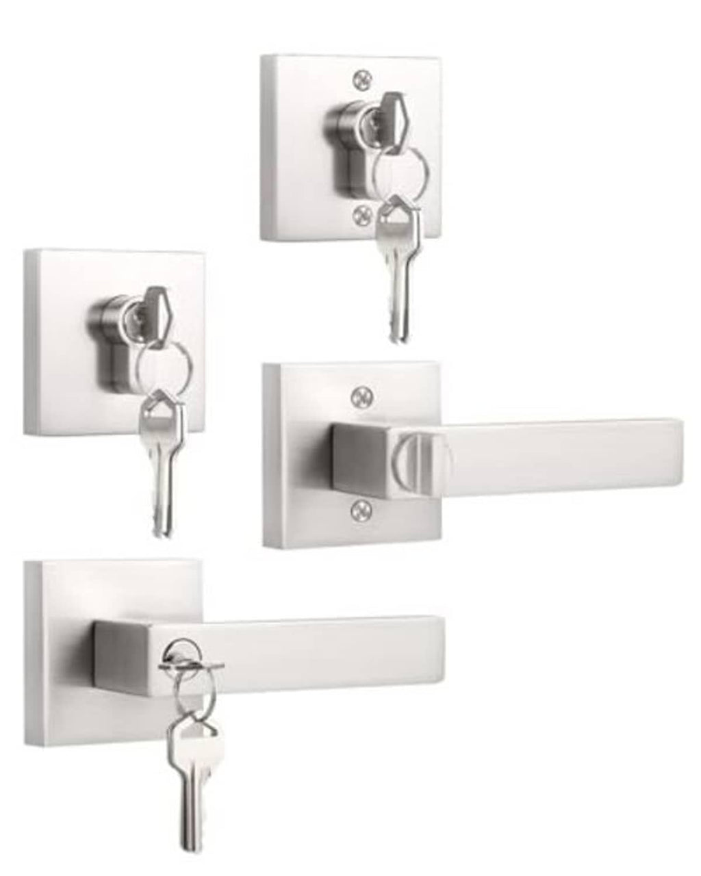 Brushed nickel double-cylinder deadbolt set with keyed entry lever and key