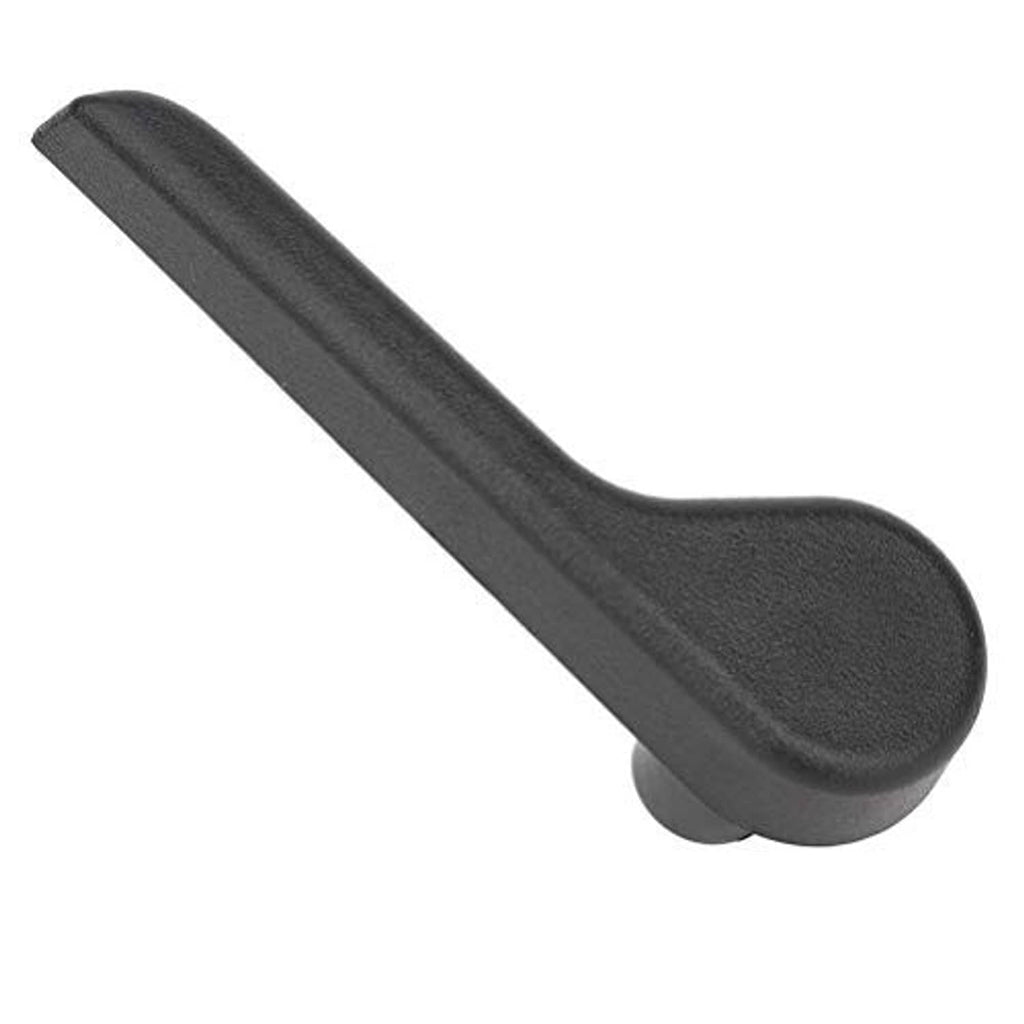 Recliner recline release lever handle, dark gray, close view of curved grip end