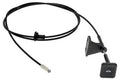Black hood release cable with mounting bracket, black pull button, and cable end