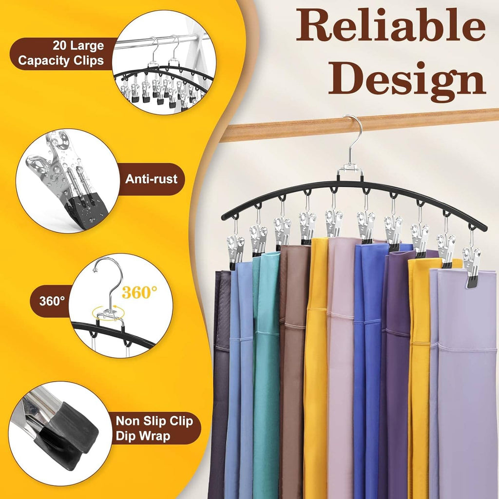 2-pack legging organizer hangers showing anti-rust metal clips and 360° swivel design