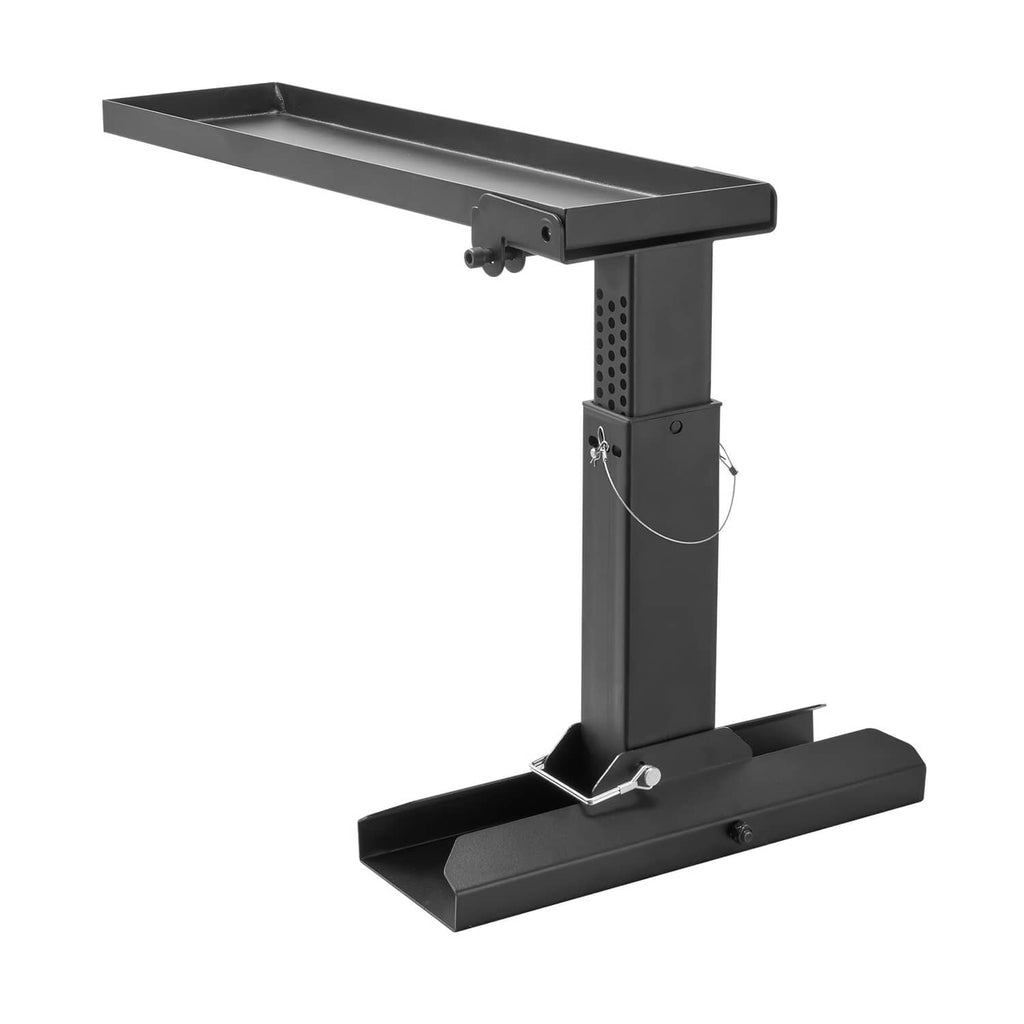 Black folding ladder stabilizer with top support tray and sturdy base