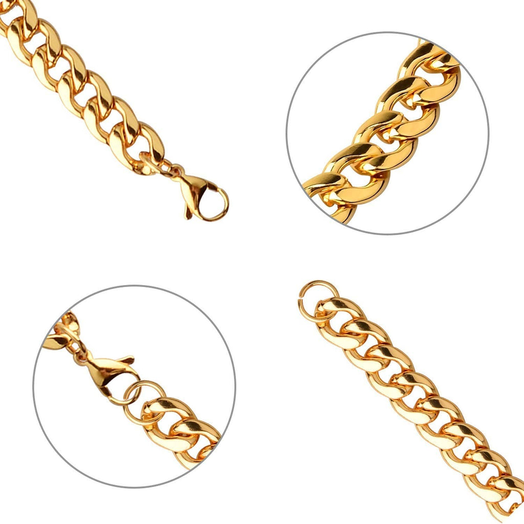 Gold chain necklace with spring-ring clasp; link details shown