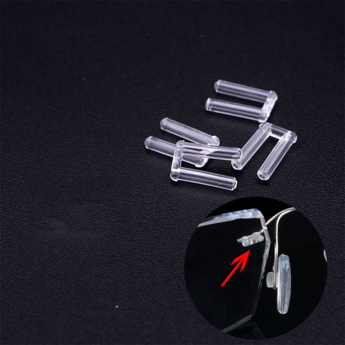 Transparent double rubber plugs, four pieces arranged together; close-up
