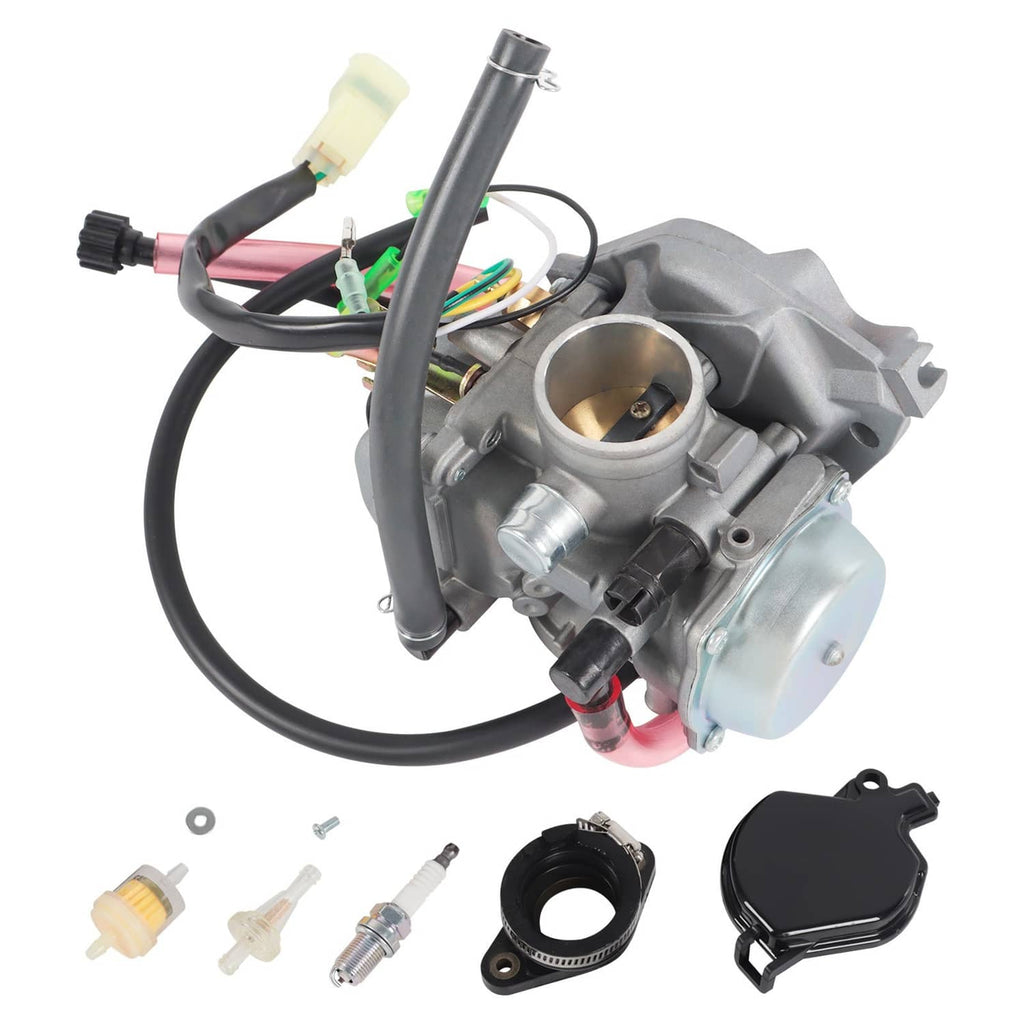 Carburetor assembly with hoses, electrical connector, and black air filter cover
