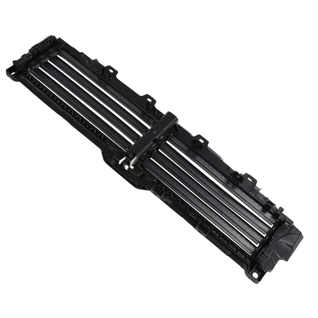 Black upper radiator grille air shutter assembly with two slatted sections