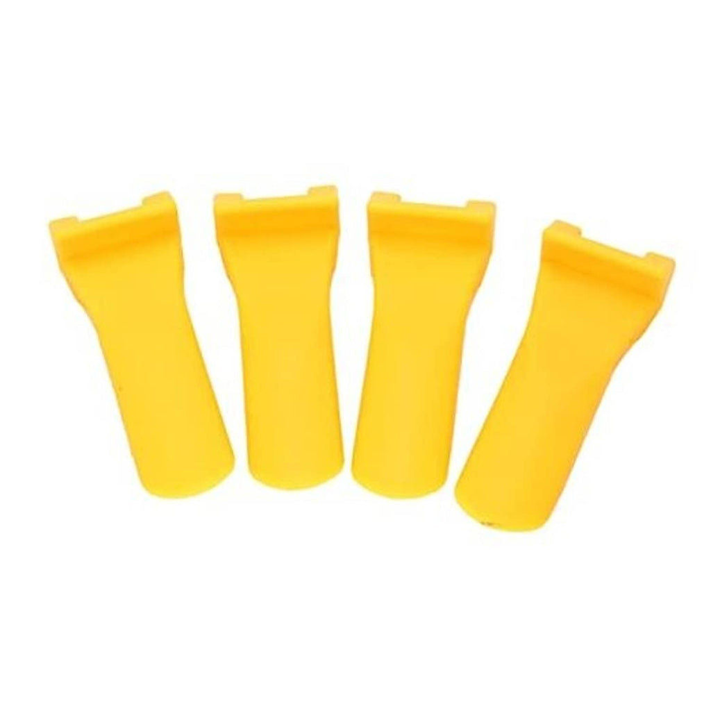 Set of 4 yellow plastic wheel rim protectors with curved covers and mounting tabs