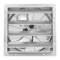 Steel wall-mounted exhaust fan with louvered shutter and circular fan blades