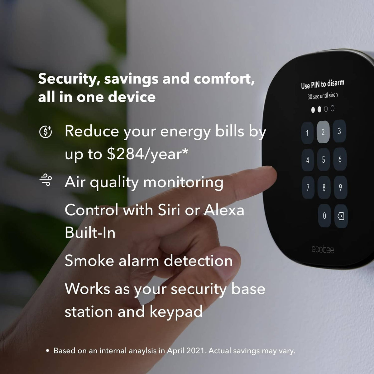 ecobee security base station keypad on black device with hand