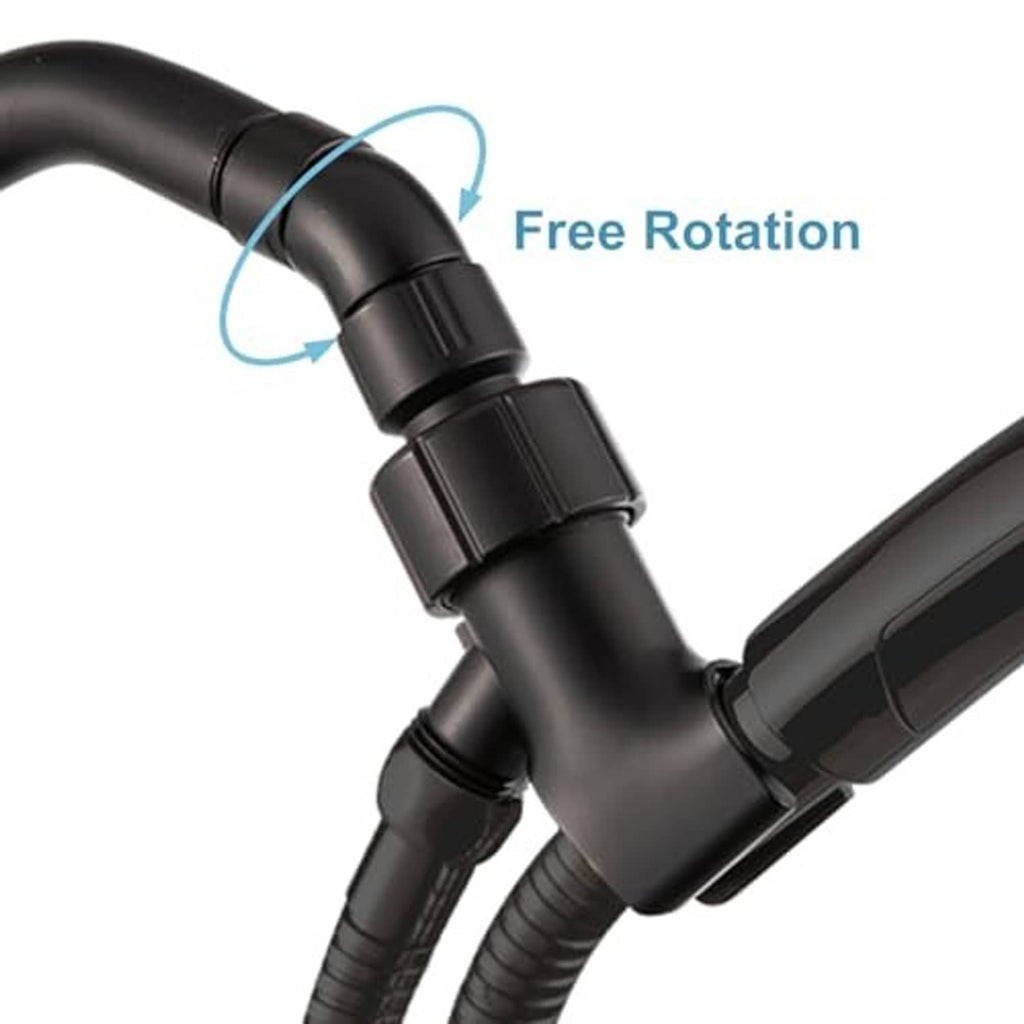 Matte black shower elbow adapter with free-rotation joint and G1/2 threaded connection