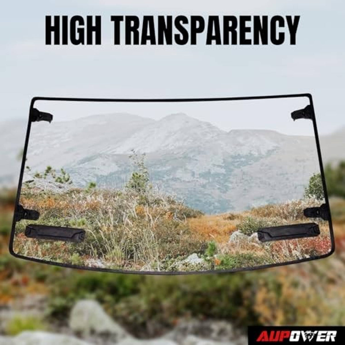 AUPOWER vented windshield with transparent panel and black mounting corners