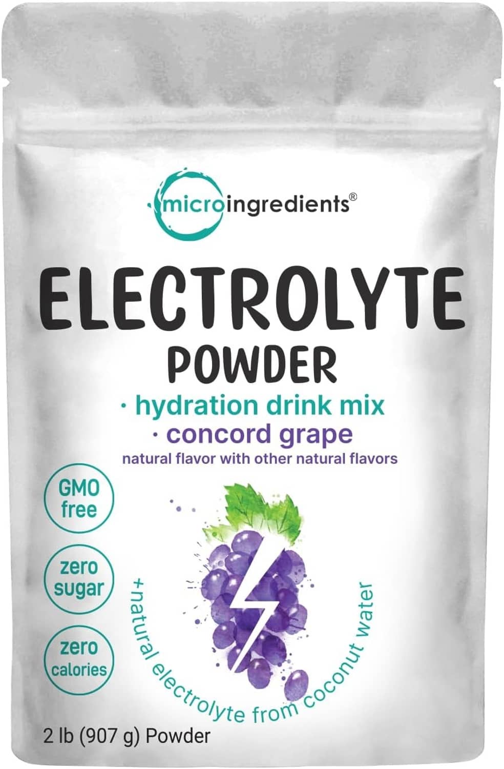 Microingredients electrolyte powder bag, hydration drink mix concord grape flavor