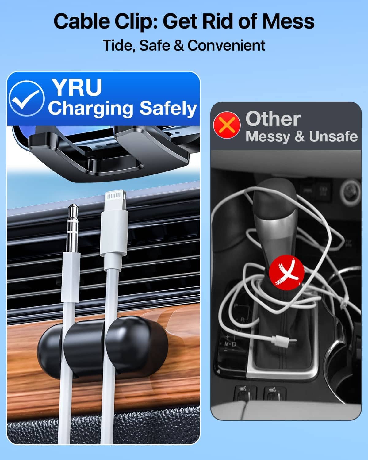 Car phone holder mount with cable clips to neatly organize charging cords