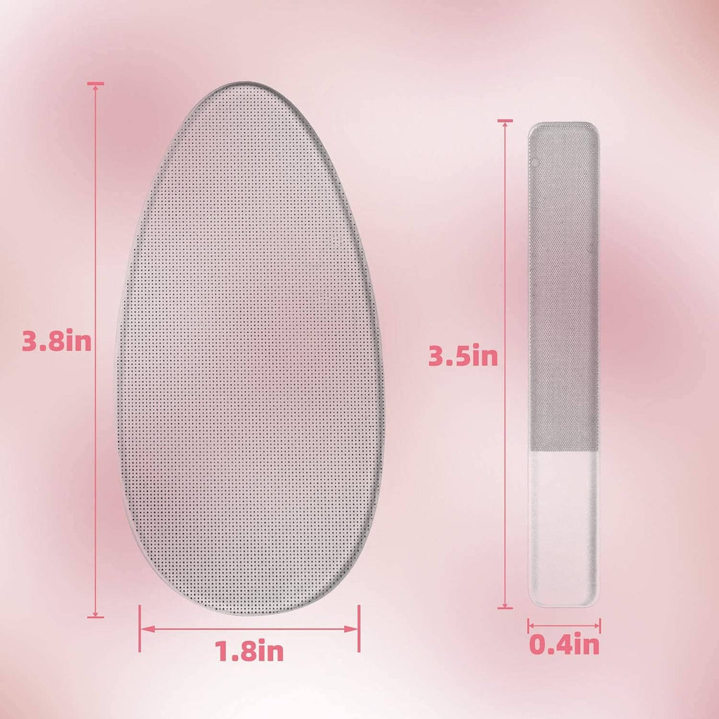 Nano glass nail and foot file dimensions, oval sheet and rectangular pad
