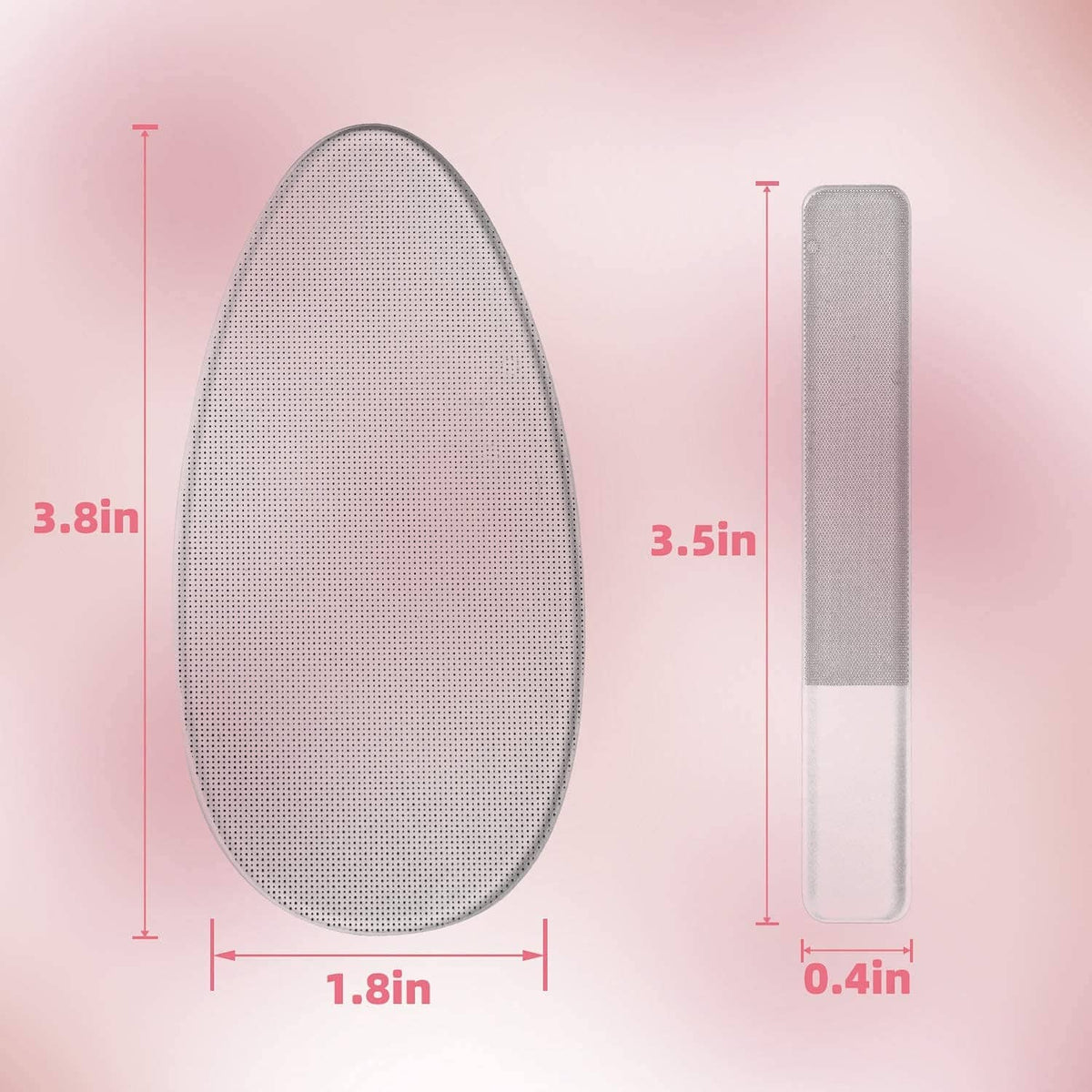 Nano glass nail and foot file dimensions, oval sheet and rectangular pad