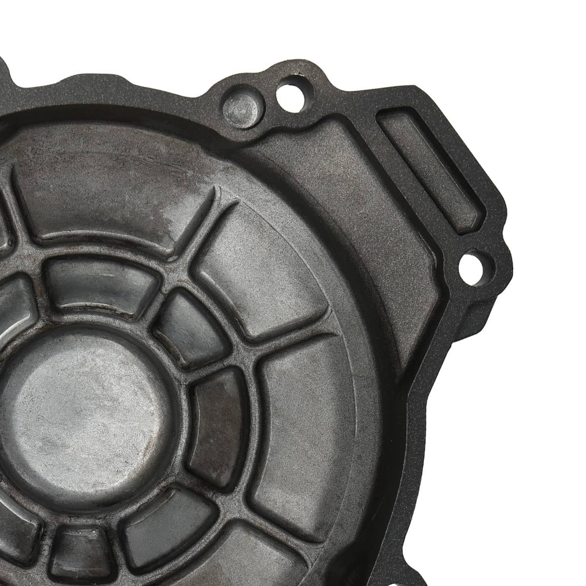 Close-up of engine cover inner pattern and mounting bolt hole area