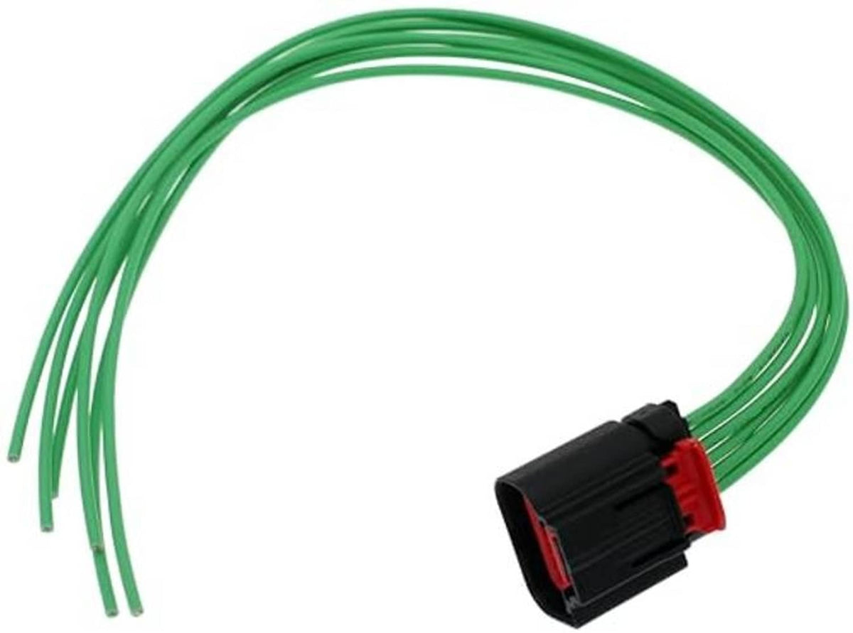 Throttle body connector harness with green wires and black connector with red lock
