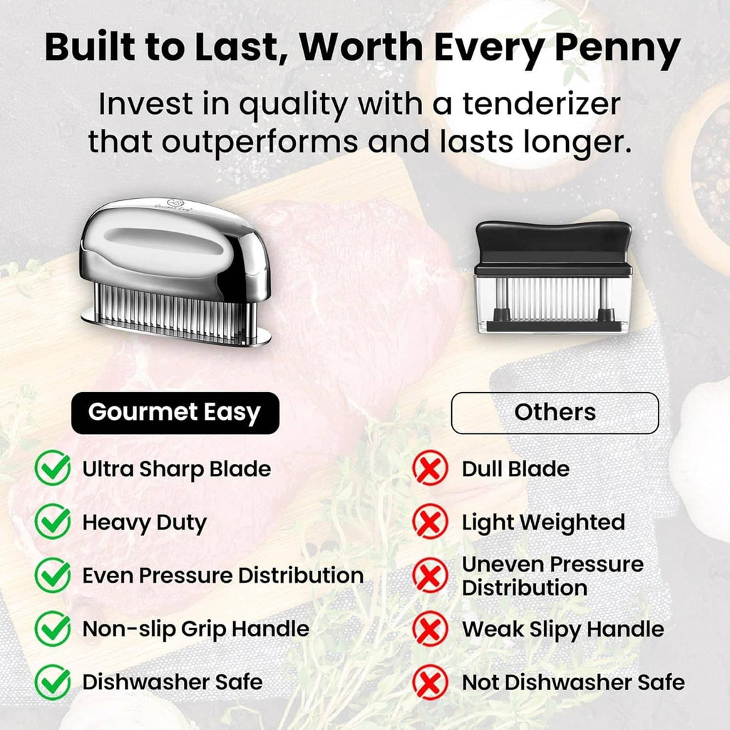 Handheld meat tenderizer tool with chrome head and needle blades on base