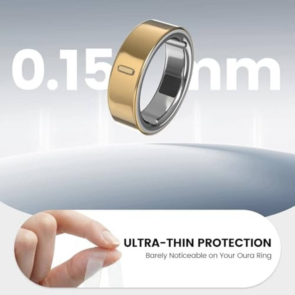 0.15mm ultra-thin clear ring skin cover on a gold-tone metal ring band