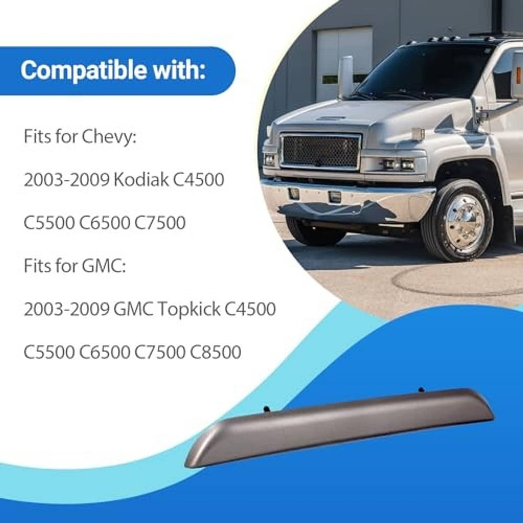 Hood handle grab for trucks, gray exterior shown in a product compatibility graphic