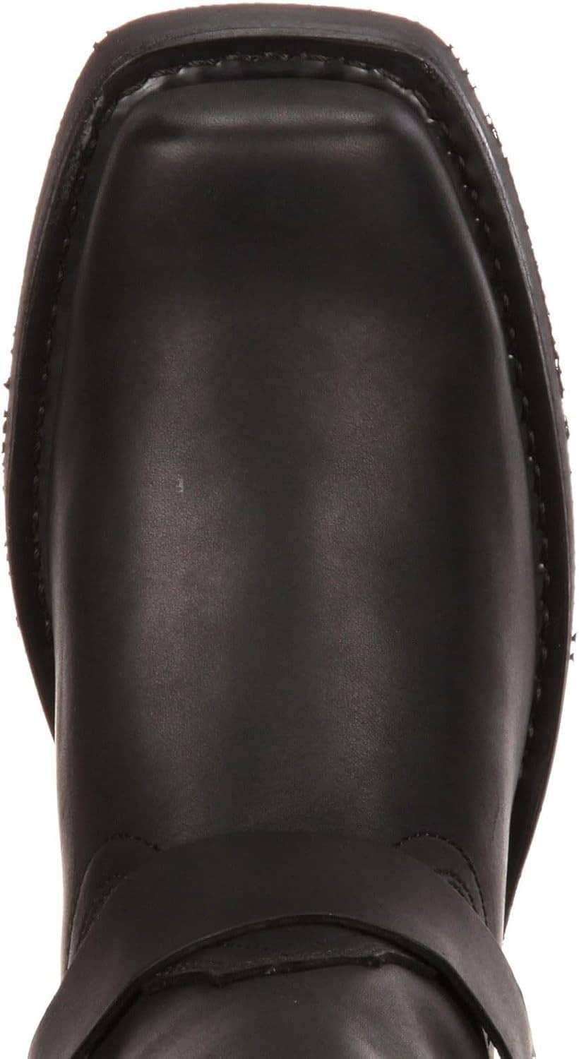 Women’s western harness boot shaft close-up with black upper and cushioned collar lining