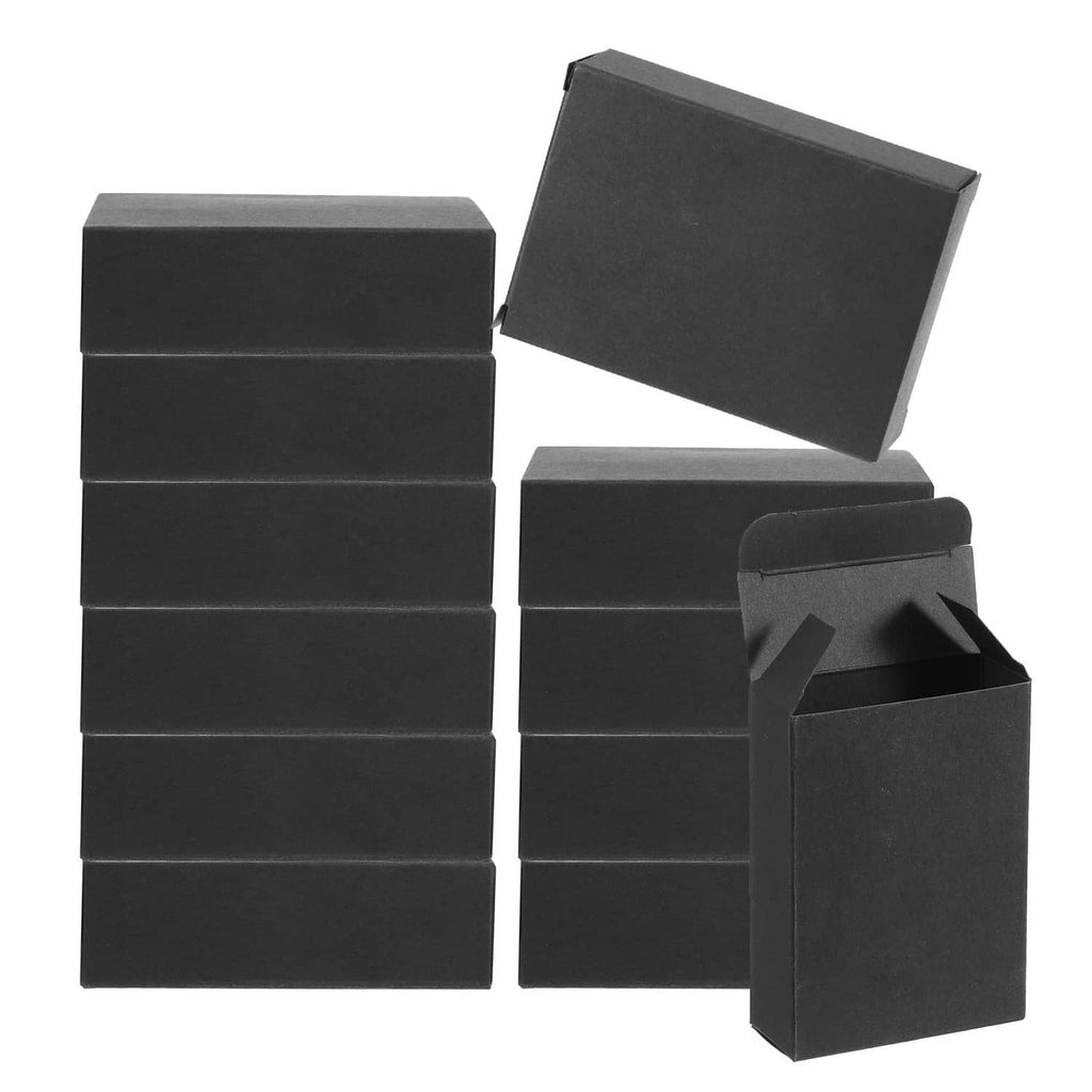 Black paper soap boxes, stacked with one box showing an open lid