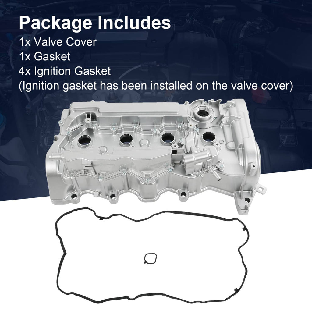 Engine valve cover with gasket included, silver aluminum with ignition gasket installed