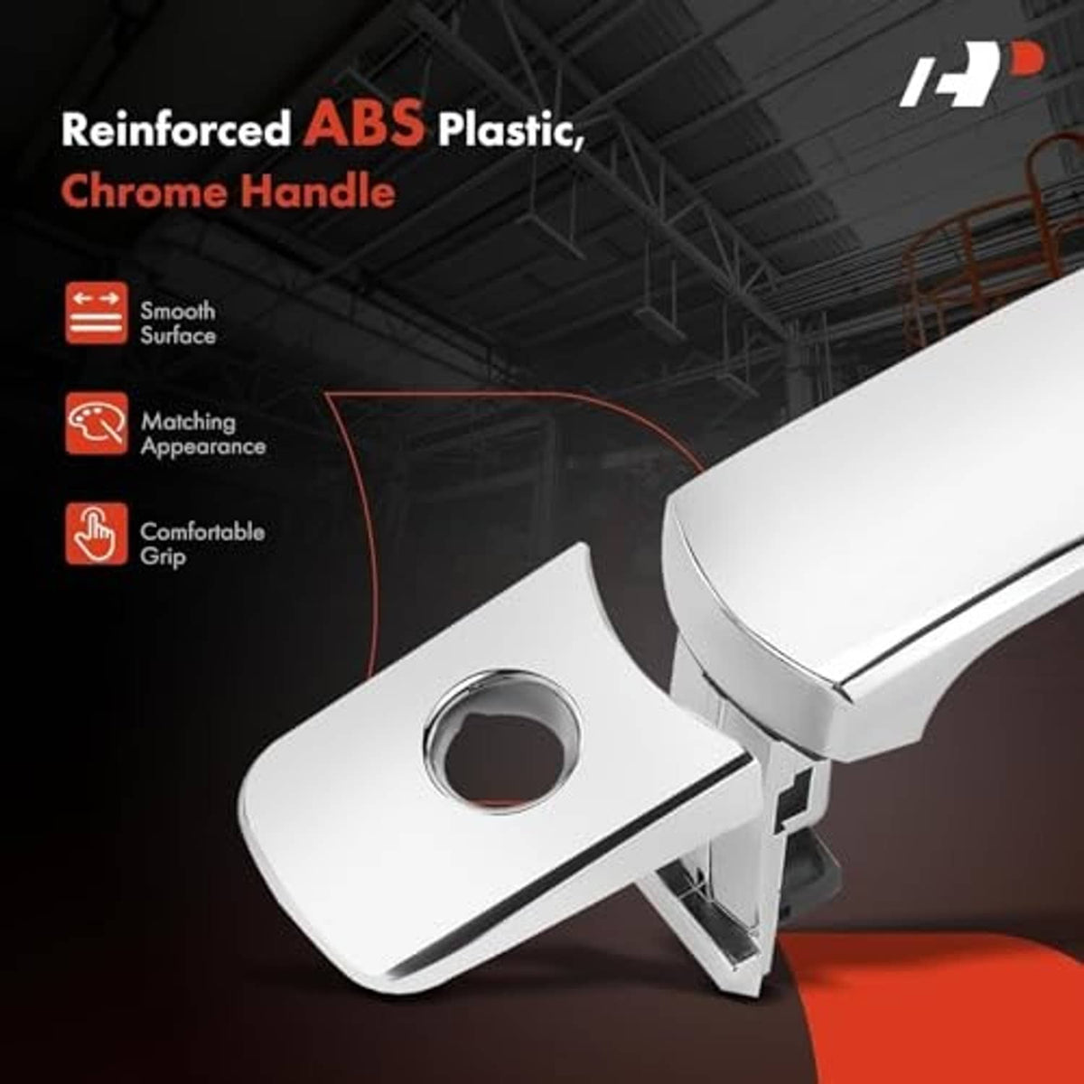 Chrome-finish exterior door handle with keyhole, smooth ABS plastic construction
