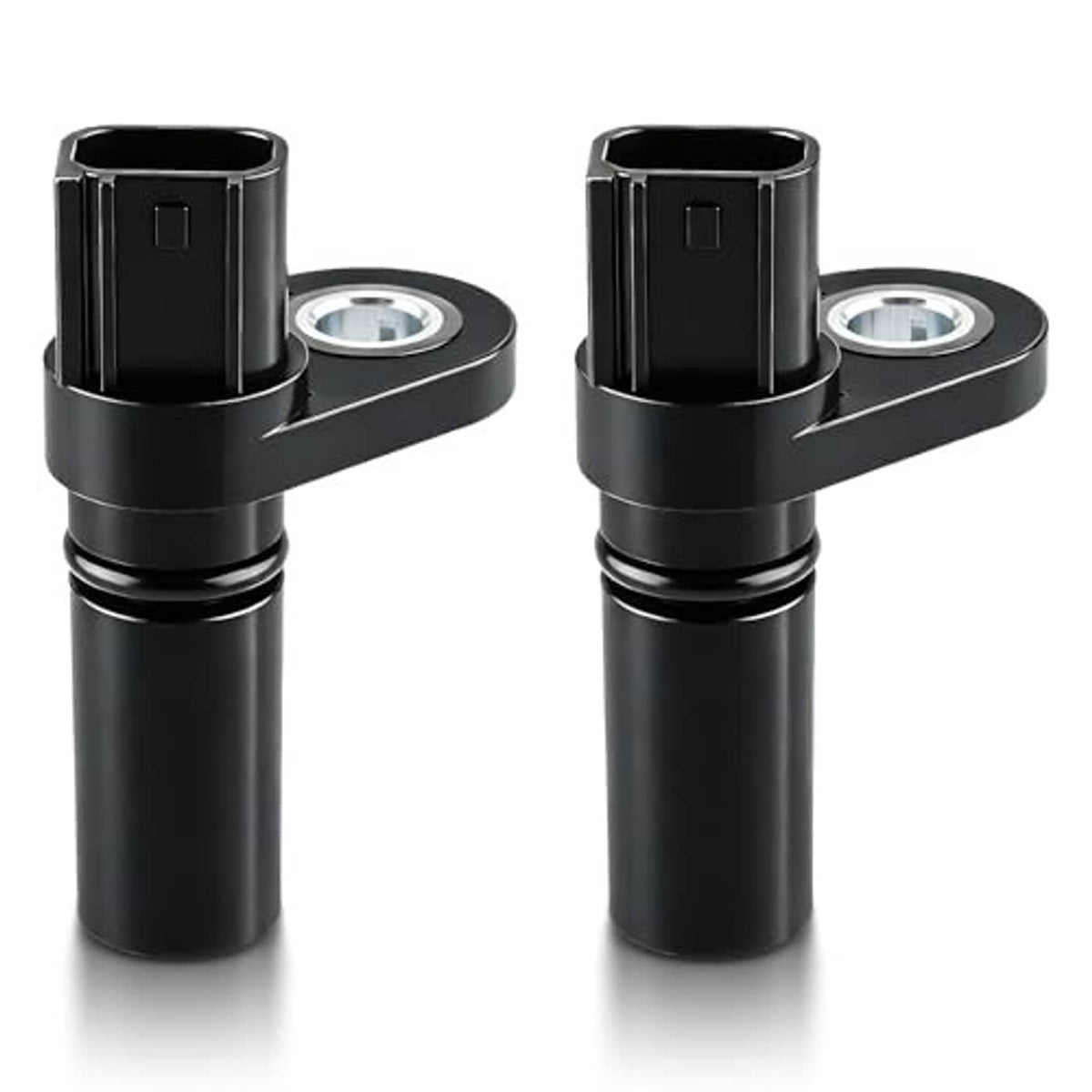 Set of two camshaft position sensors with black housing and metal mounting ring