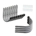 Gray metal U-shaped wall hooks set with mounting screws and black rubber tips