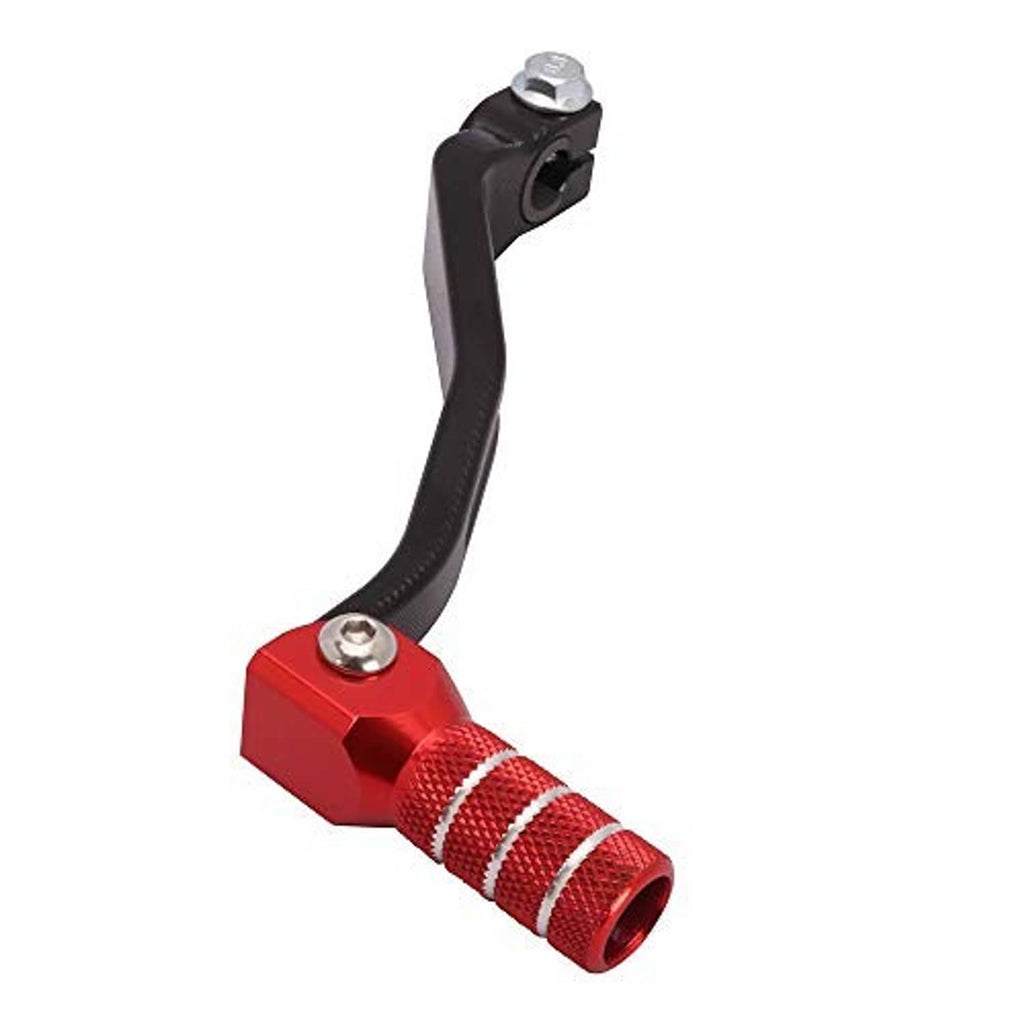 Motorcycle CNC folding shift lever with black arm and red knurled grip tip