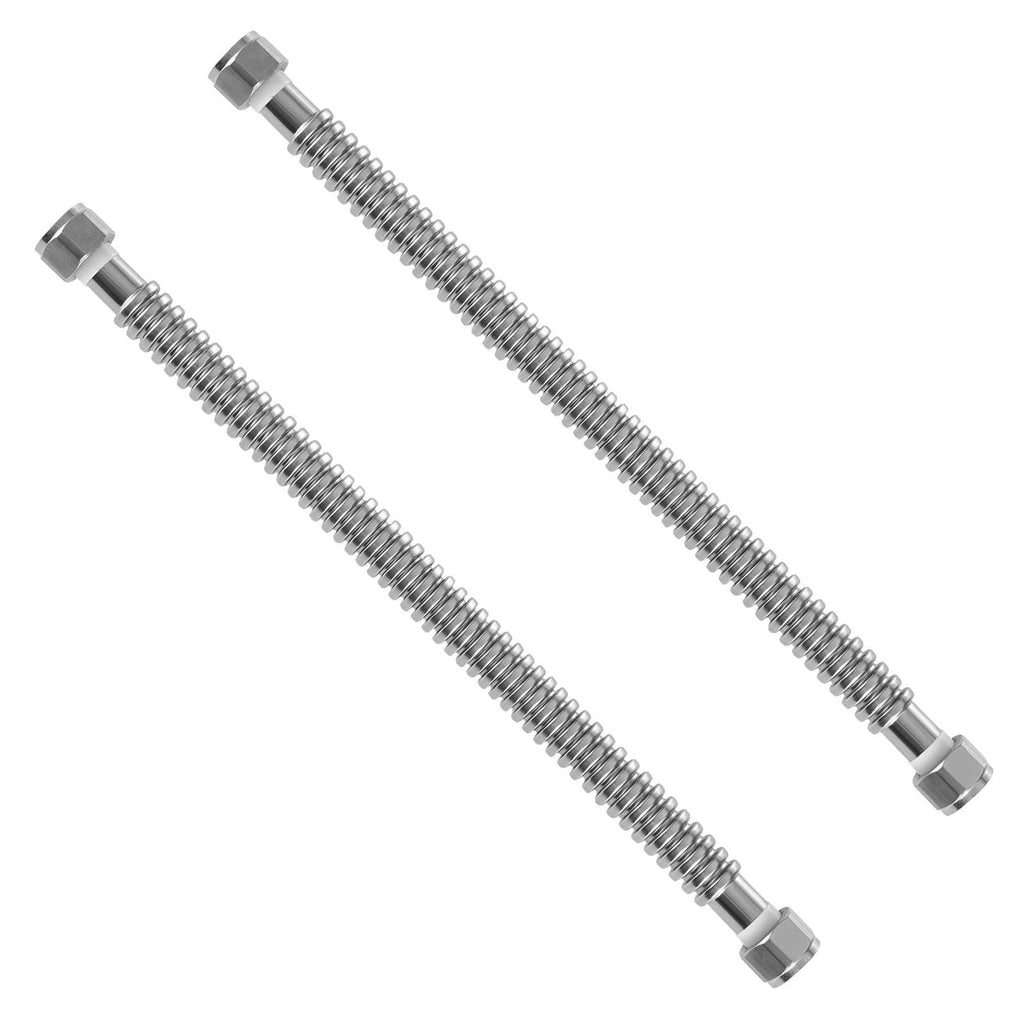 Set of two stainless steel flexible connector hoses with hex fittings, straight design