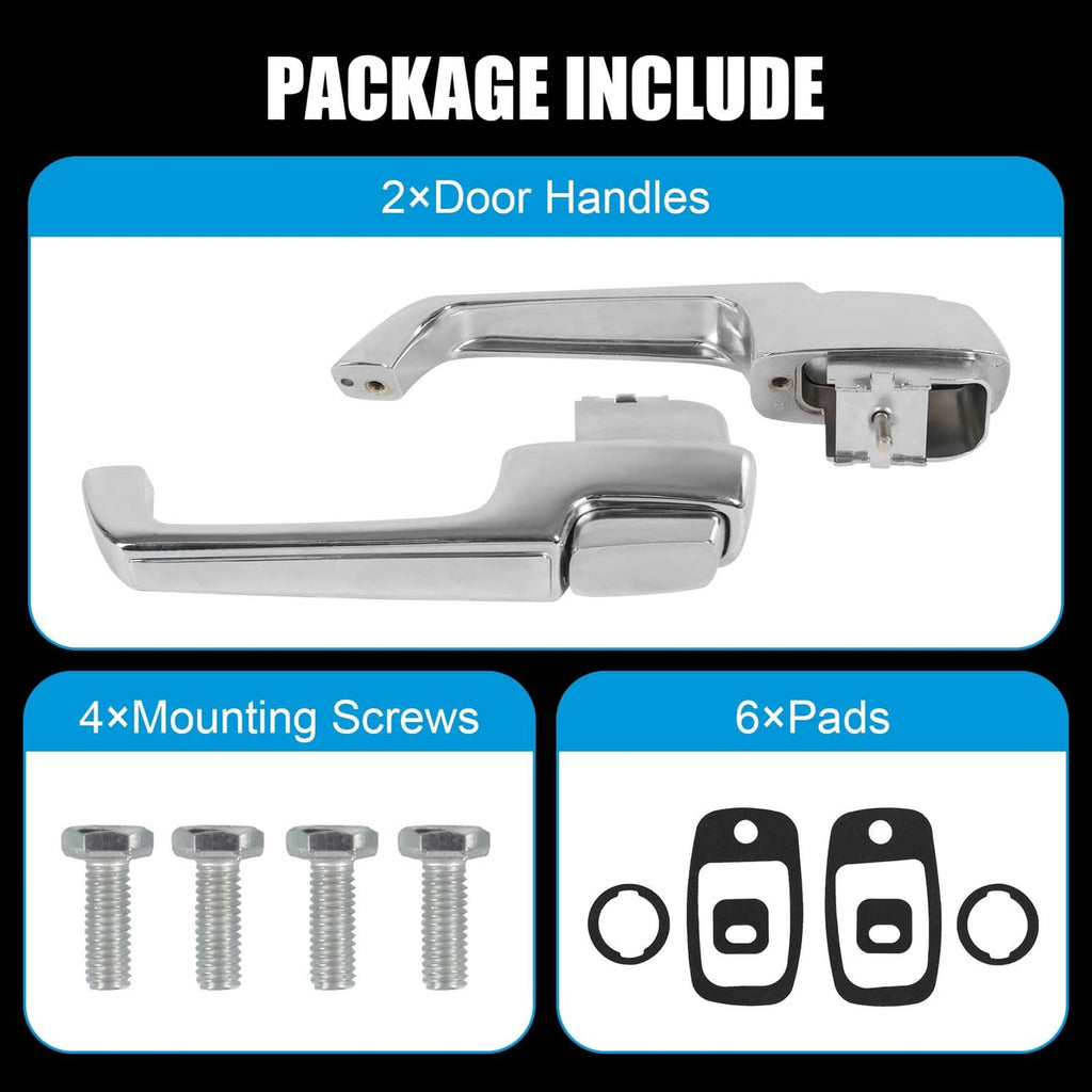 Chrome outside door handle set including screws and installation pads