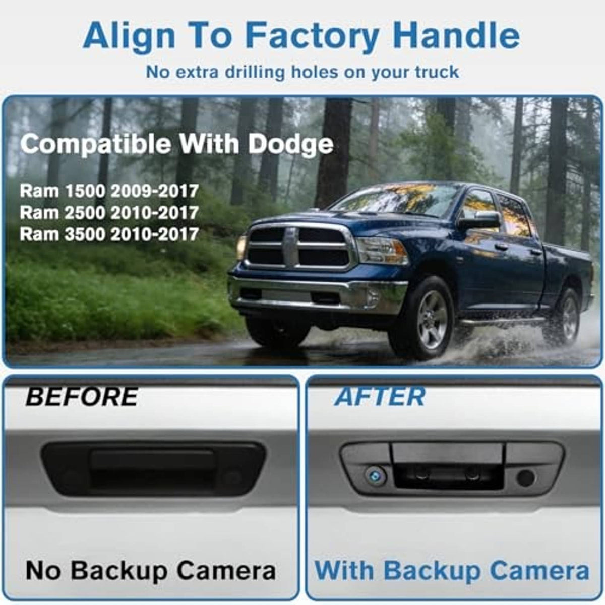 Tailgate handle backup camera installed in vehicle handle opening area