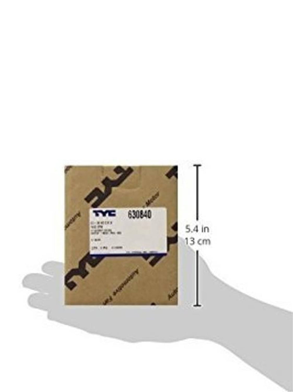 Radiator cooling fan motor box with part label and 5.4 in (13 cm) height