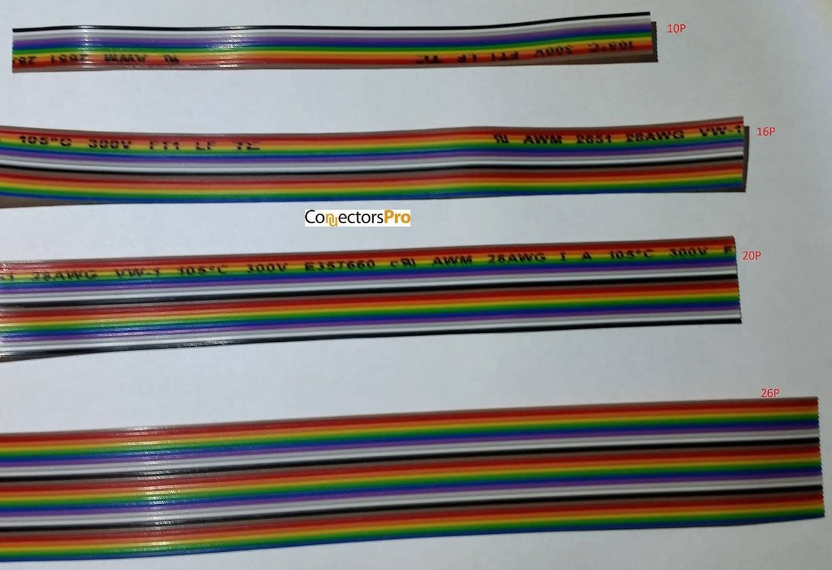 Rainbow flat ribbon cable strips with multiple conductor lines