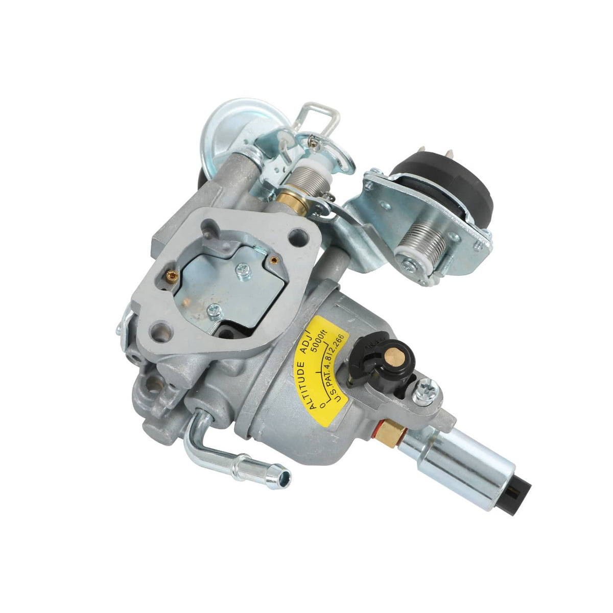 RV generator carburetor assembly with air horn, regulator, and mounting hardware