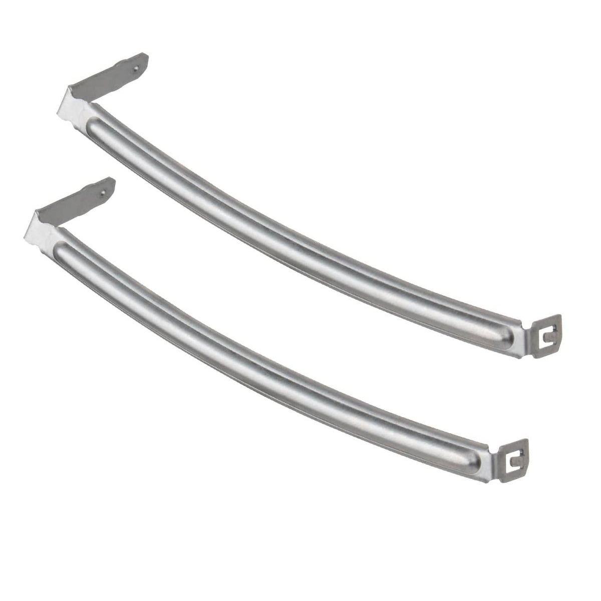 Dryer moisture sensor plate bar set, two curved silver metal strips with clips