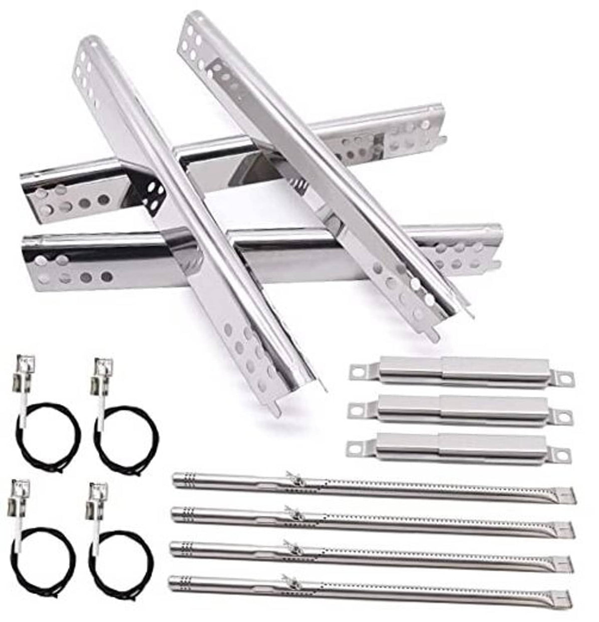 Stainless steel crossover tube and burner rod set with brackets and black igniter wires
