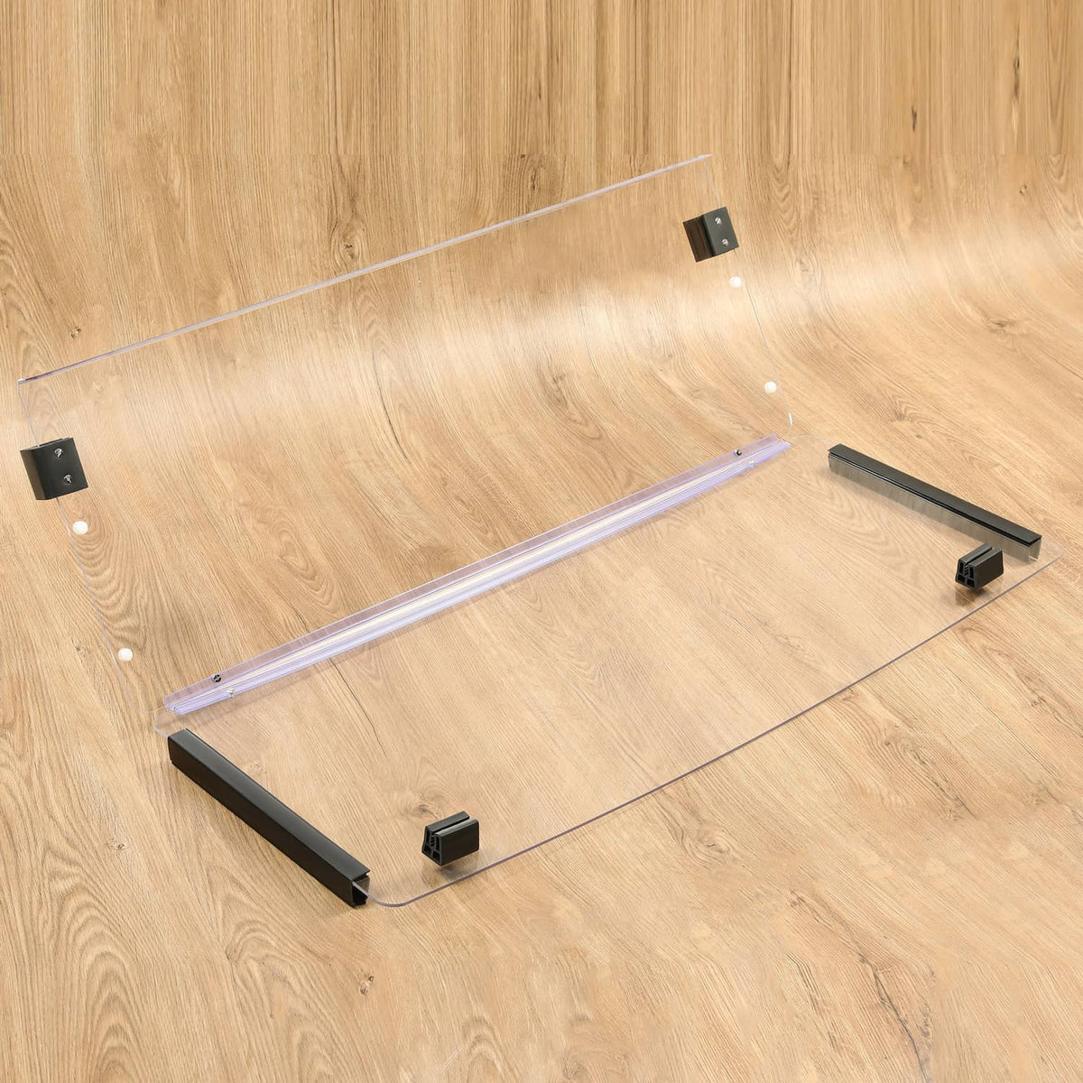 Clear windshield kit with black base rails, brackets, and connecting strips