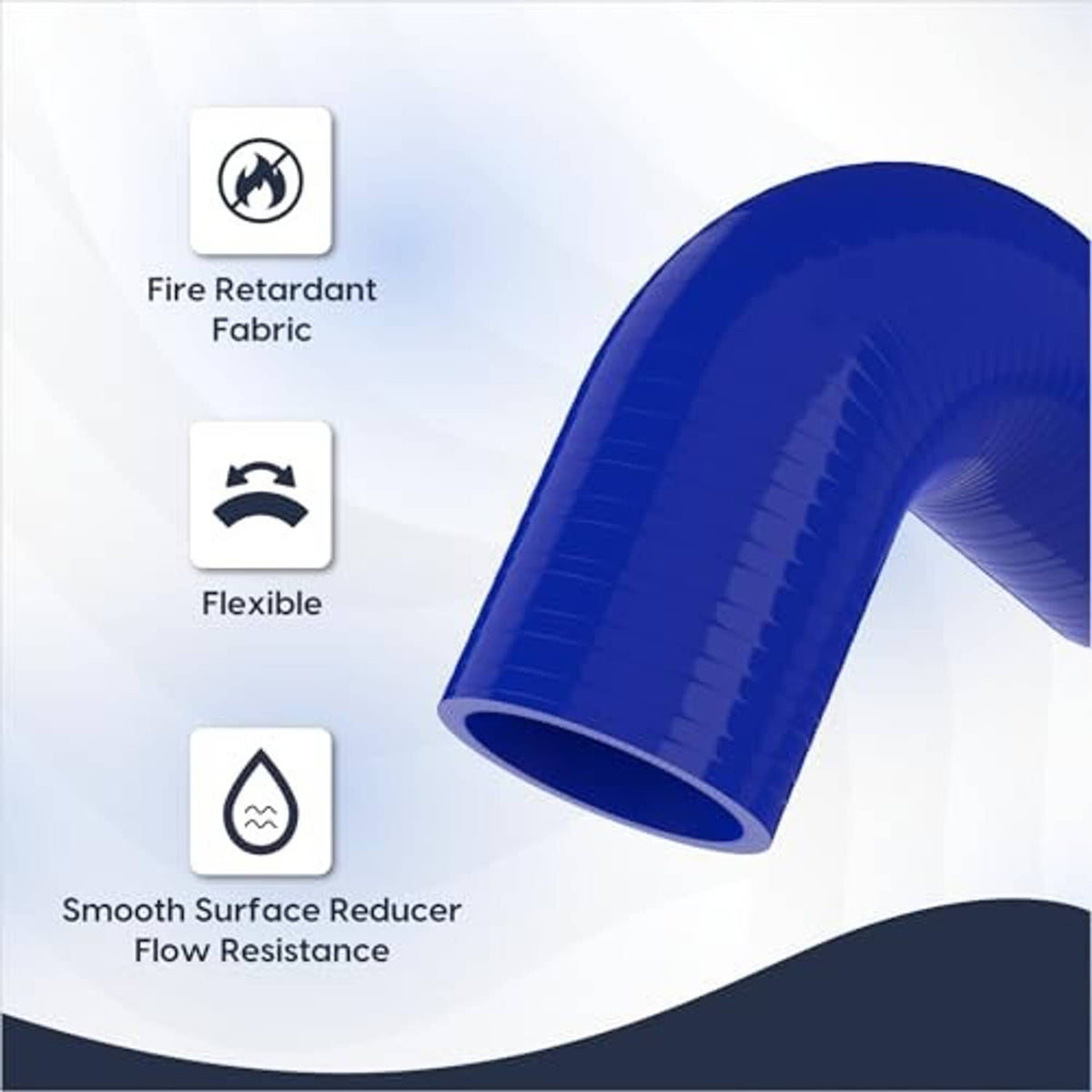 Blue 90-degree silicone hose elbow coupler with smooth inner surface