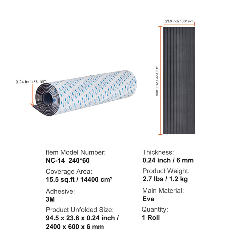 Rolled dark gray EVA boat deck sheet with blue-and-white mesh backing