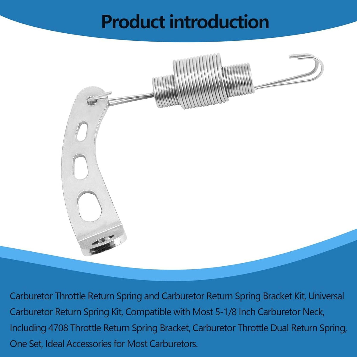 Stainless steel return spring bracket kit with coil spring and curved support bracket