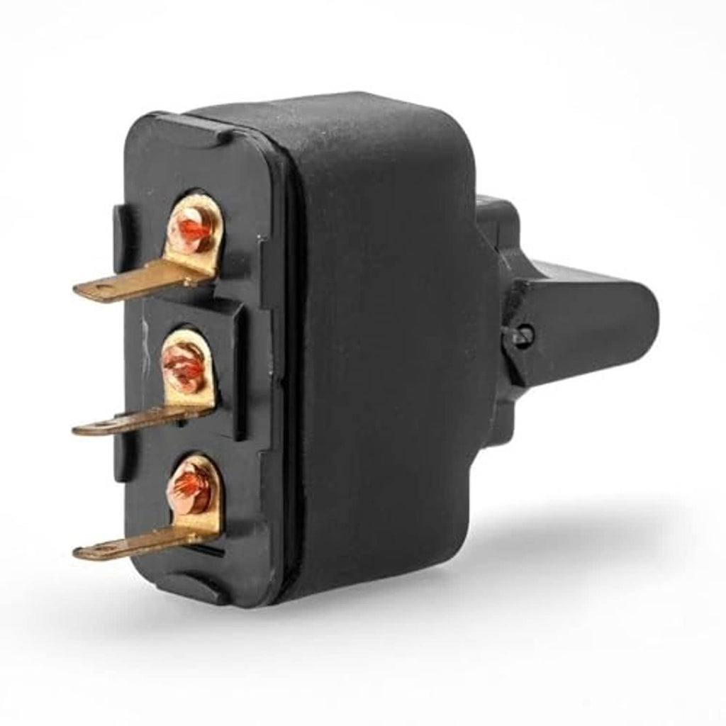 Black remote trim tilt paddle switch, three exposed brass terminals on front