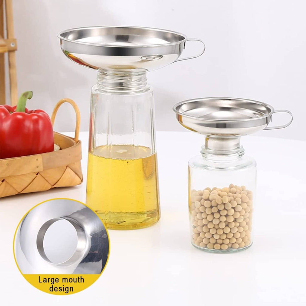 Stainless steel canning funnel with wide mouth and loop handle for mason jar filling