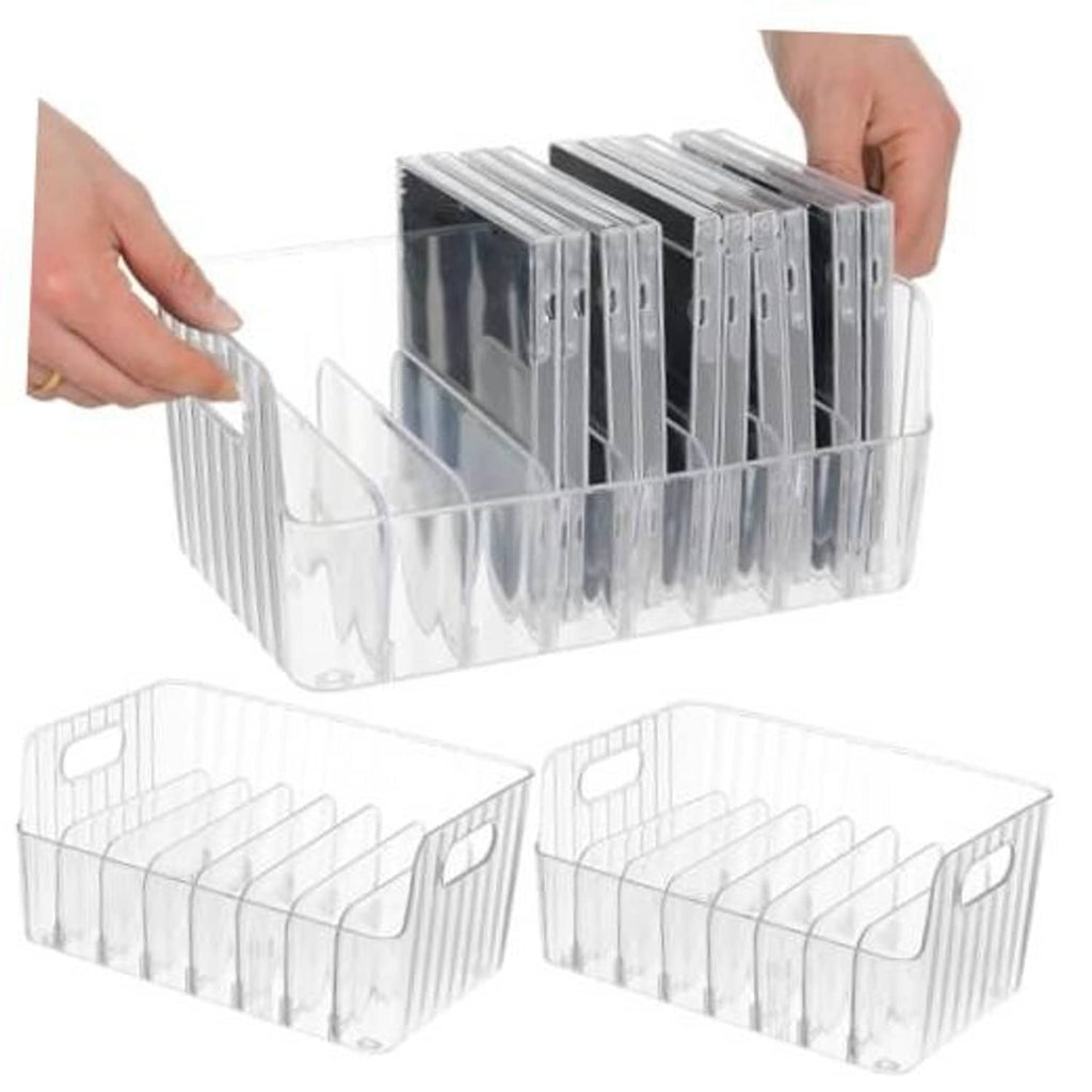 Clear acrylic CD holder rack set with dividers and carry handle, 3-pack