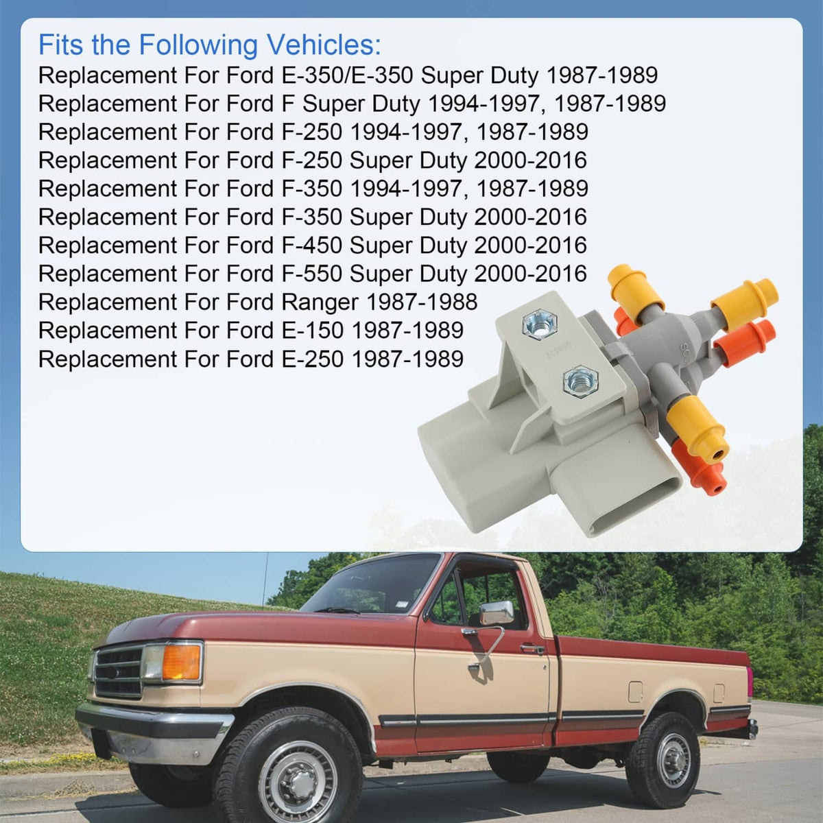 Fuel tank selector valve assembly with gray housing and orange and yellow fuel ports