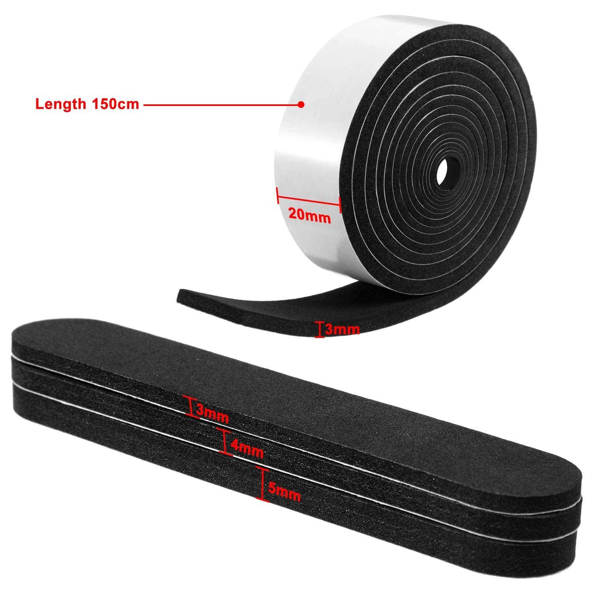 Hat size reducer foam strip, black with adhesive backing and length/width markers